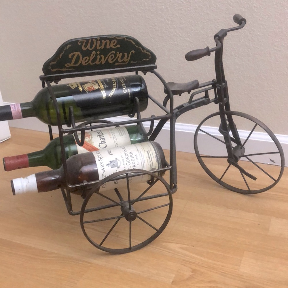 SOLD - Vintage 4 Bottle Wine Rack Bike Decorative